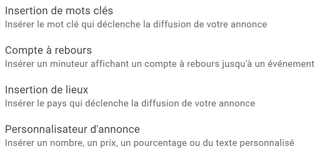 Différents types d'insertion dynamique