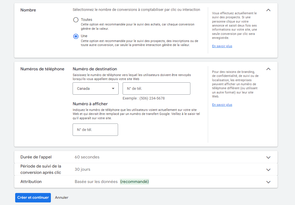 Configuration dans Google Ads