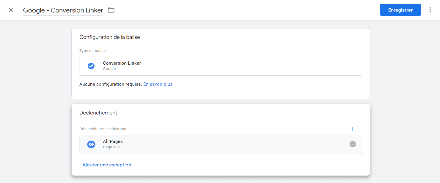 Configuration de la balise Conversion Linker